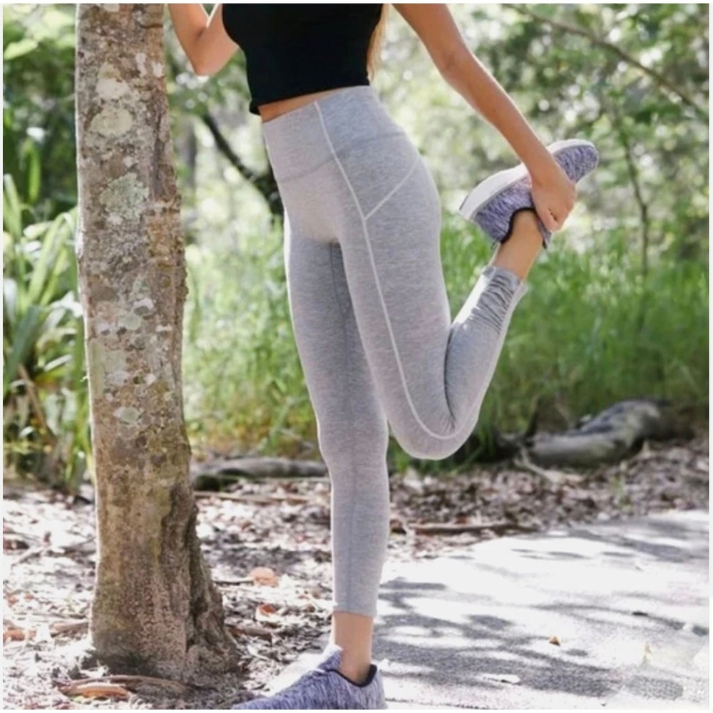 Free People High Waisted Size L Ruched 7/8 Leggings Grey Athleisure Workout